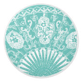 Oriental  Blauwgroen en wit Keramische Knop (Voorkant)