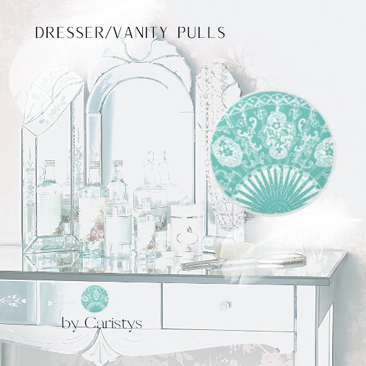 Oriental  Blauwgroen en wit Keramische Knop