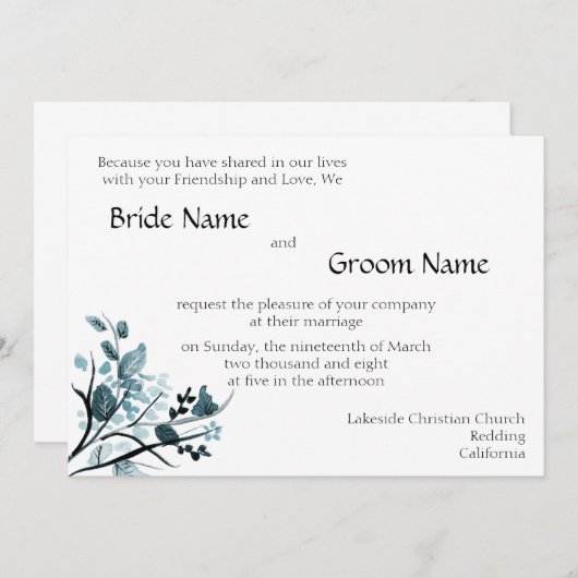 Oriental blossom Wedding Invitation Tem Kaart (Voorkant / Achterkant)