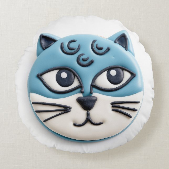 Oriental Blue Cat 3D geïnspireerd Rond Kussen (Voorkant)