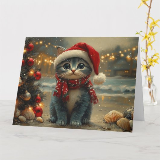 Oriental Blue Cat Christmas Beach Kaart (Gele Bloem)