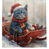 Oriental Blue Cat in Sledge Laat het Sneeuw Kerstm Douchegordijn (Voorkant)