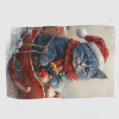 Oriental Blue Cat in Sledge Laat het Sneeuw Kerstm Golfhanddoek (Horizontaal)