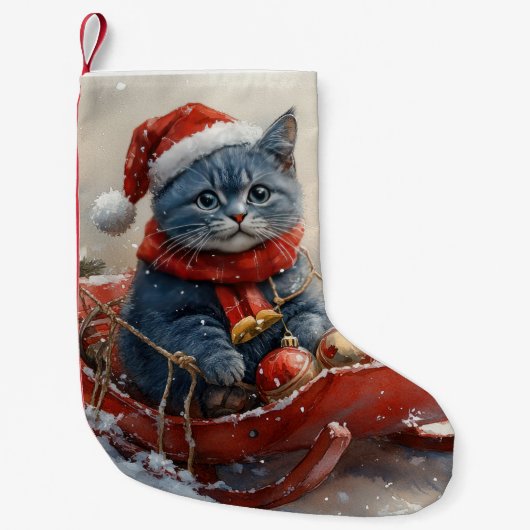 Oriental Blue Cat in Sledge Laat het Sneeuw Kerstm Kleine Kerstsok (Voorkant)