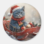 Oriental Blue Cat in Sledge Laat het Sneeuw Kerstm Magneet (Voorkant)