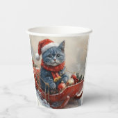 Oriental Blue Cat in Sledge Laat het Sneeuw Kerstm Papieren Bekers (Achterkant)