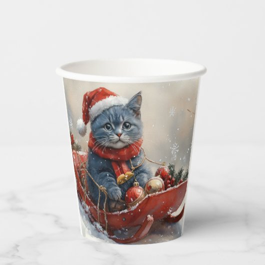 Oriental Blue Cat in Sledge Laat het Sneeuw Kerstm Papieren Bekers (Voorkant)