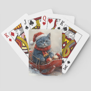 Oriental Blue Cat in Sledge Laat het Sneeuw Kerstm Pokerkaarten