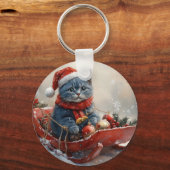Oriental Blue Cat in Sledge Laat het Sneeuw Kerstm Sleutelhanger (Achterkant)