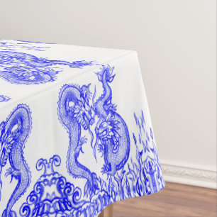 Oriental Blue Dragon Chinese Fire & Water Patroon Tafelkleed