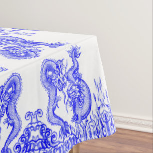 Oriental Blue Dragon Chinese Fire & Water Pattern Tafelkleed