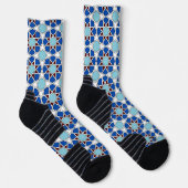 Oriental Blue White Moroccan Geometric Arabesque Sokken (Rechts)
