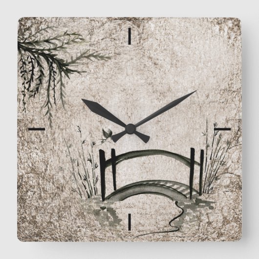 Oriental bridge Wall Clock Vierkante Klok (Voorkant)