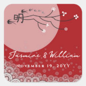 Oriental Bright Moon Swallows Zen Modern Art Vierkante Sticker (Voorkant)