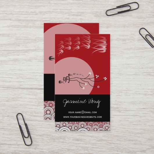 Oriental Bright Moon Swallows Zen Modern Art Visitekaartje (Voorkant / Achterkant in situ)