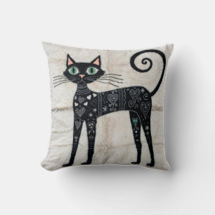 Oriental Cat Kilim Kussens: Zwart-wit Dier Kussen