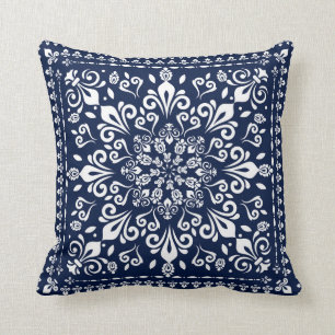 Oriental Damask Blue en White Kussen