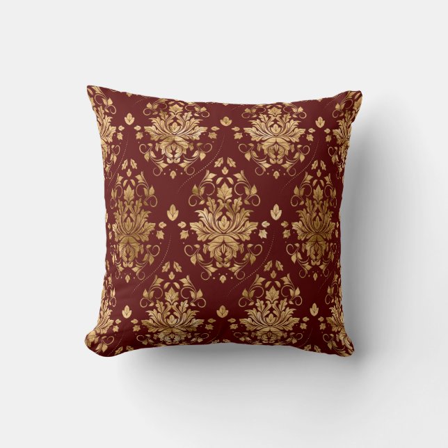 Oriental  Damask Patroon - Rood en goud Kussen (Voorkant)