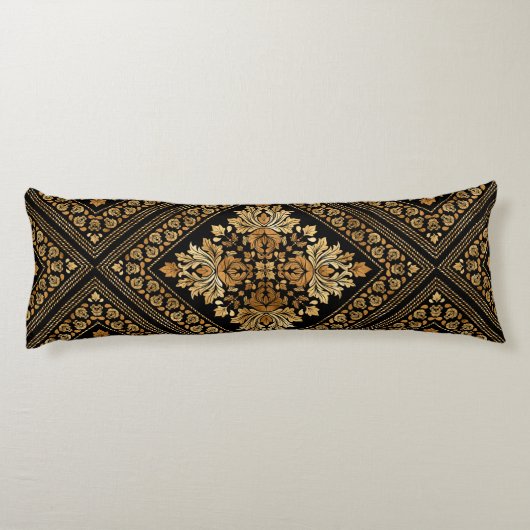 Oriental Damask-patroon - zwart en goud Lichaamskussen (Achterkant)