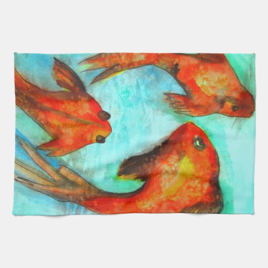 Oriental Fish waterverf art. Zen Theedoek (Horizontaal)