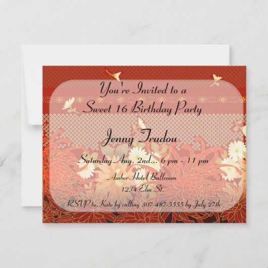 Oriental Floral Multipurpose Birthday Invitation Kaart (Voorkant)