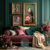 Oriental Garden Bird & Floral Collage Art Tissuepapier