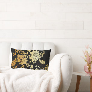 Oriental Golden Flowers op Black Kussen
