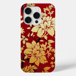 Oriental Golden Flowers op Red iPhone 15 Pro Case