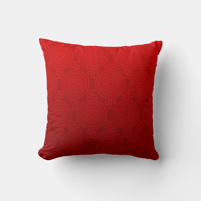 Oriental Long Life Symbol jacquard | rood Kussen (Voorkant)