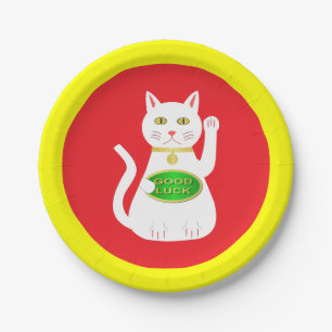 Oriental Lucky Cat Chinese Nieuwjaar Papieren Bordje