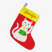 Oriental Lucky Cat Custom Name Kleine Kerstsok (Voorkant (Hangend))