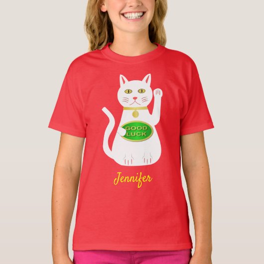 Oriental Lucky Cat Custom Name T-shirt (Voorkant)