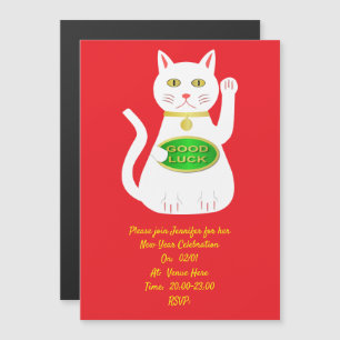 Oriental Lucky Cat Custom New Year Magnetische Uitnodiging