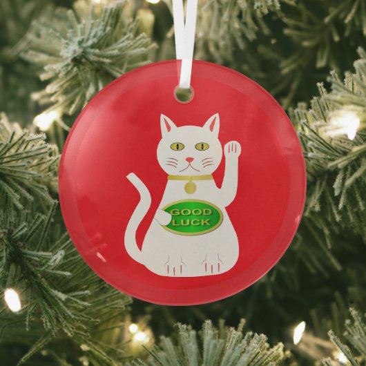 Oriental Lucky Cat Glas Ornament (Insitu)