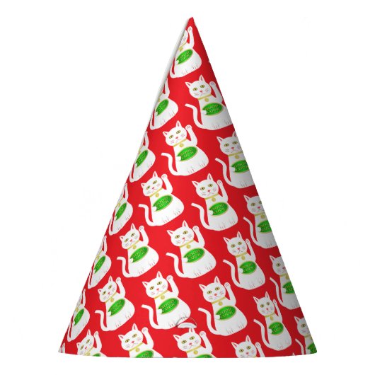 Oriental Lucky Cat Patterned Feesthoedjes (Links)