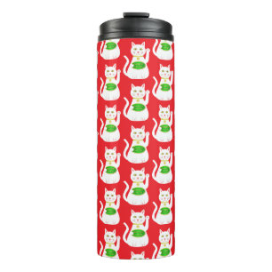 Oriental Lucky Cat Patterned Thermosbeker