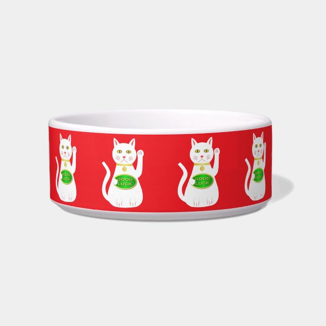 Oriental Lucky Cat Patterned Voerbakje (Voorkant)