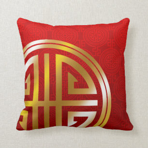 Oriental Ornamental Long Life Symbol rood goud Kussen