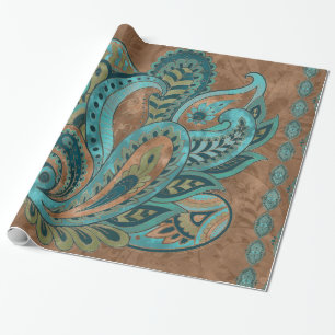 Oriental Paisley Pattern Waterverf and Gold Cadeaupapier