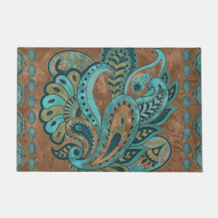 Oriental Paisley Pattern Waterverf and Gold Deurmat