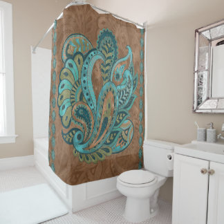 Oriental Paisley Pattern Waterverf and Gold Douchegordijn