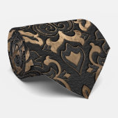 Oriental Pattern - Black Leather and Gold Stropdas (Opgerold)
