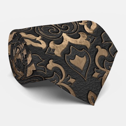 Oriental Pattern - Black Leather and Gold Stropdas (Opgerold)