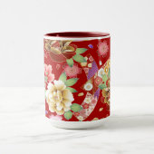 Oriental Red Gold Pink Modern Floral Mok (Midden)