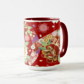 Oriental Red Gold Pink Modern Floral Mok (Voorkant rechts)