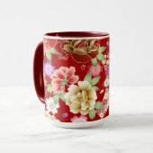 Oriental Red Gold Pink Modern Floral Mok (Voorkant links)