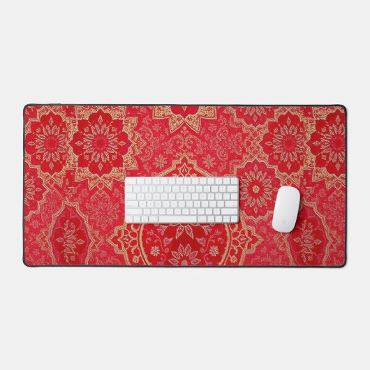 ORIENTAL Red Golden Pattern - Deskmat, Muismat Bureaumat (Keyboard & Muis)