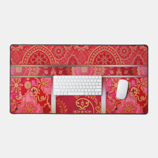ORIENTAL Red Golden Pattern - Deskmat, Muismat Bureaumat (Keyboard & Muis)