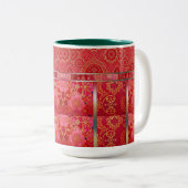 ORIENTAL Red Golden Pattern - Mok, Beker Tweekleurige Koffiemok (Voorkant rechts)