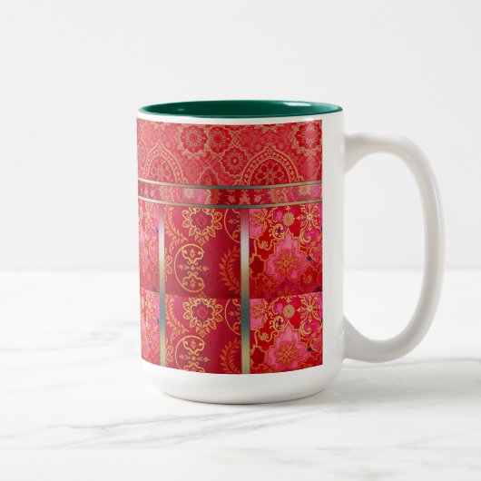 ORIENTAL Red Golden Pattern - Mok, Beker Tweekleurige Koffiemok (Rechts)